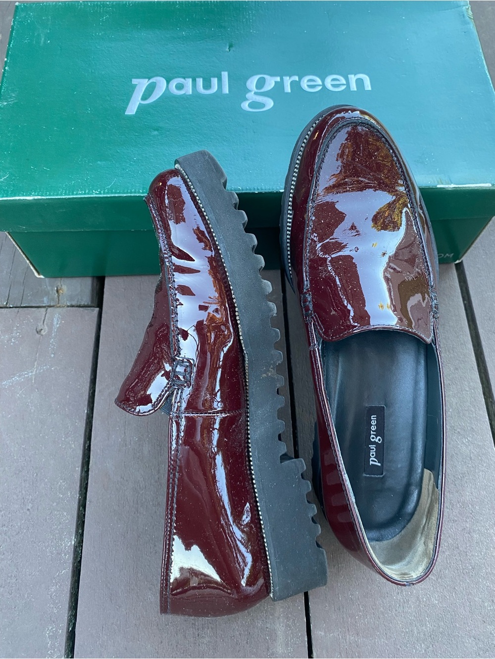 Paul Green Women's Burgundy Patent Leather Slip-On Loafers